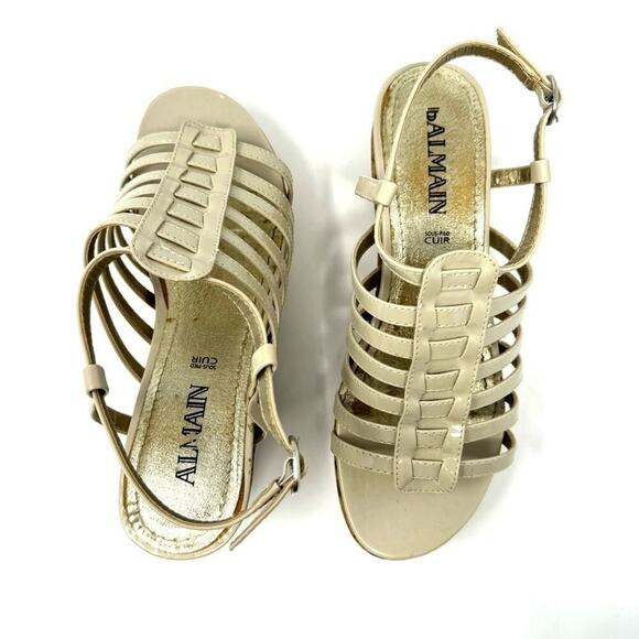 Balmain Ivory Patent Leather Cork Wedge Sandals Sz 7 - Picture 3 of 8